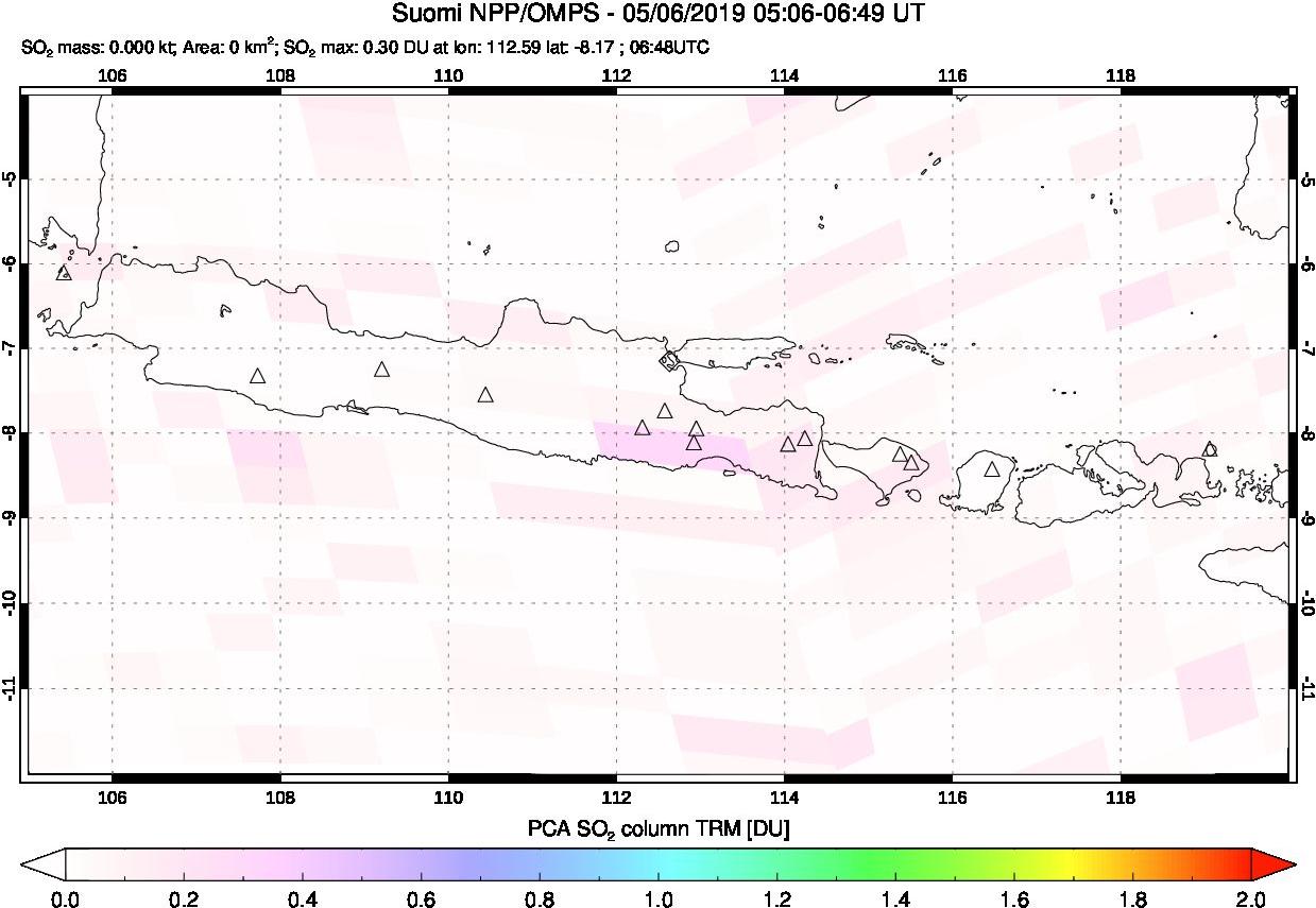 A sulfur dioxide image over Java, Indonesia on May 06, 2019.