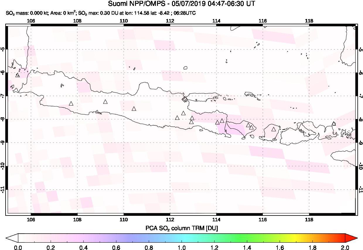 A sulfur dioxide image over Java, Indonesia on May 07, 2019.