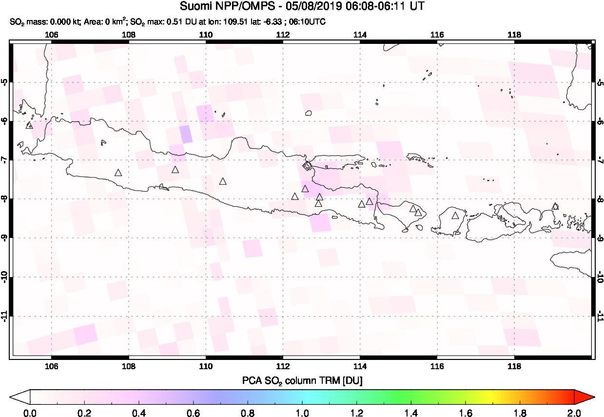 A sulfur dioxide image over Java, Indonesia on May 08, 2019.