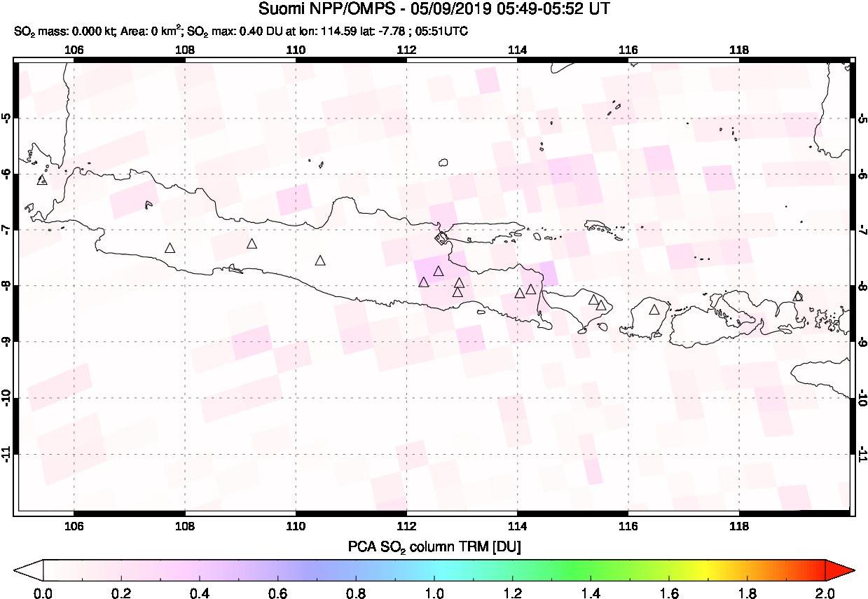 A sulfur dioxide image over Java, Indonesia on May 09, 2019.
