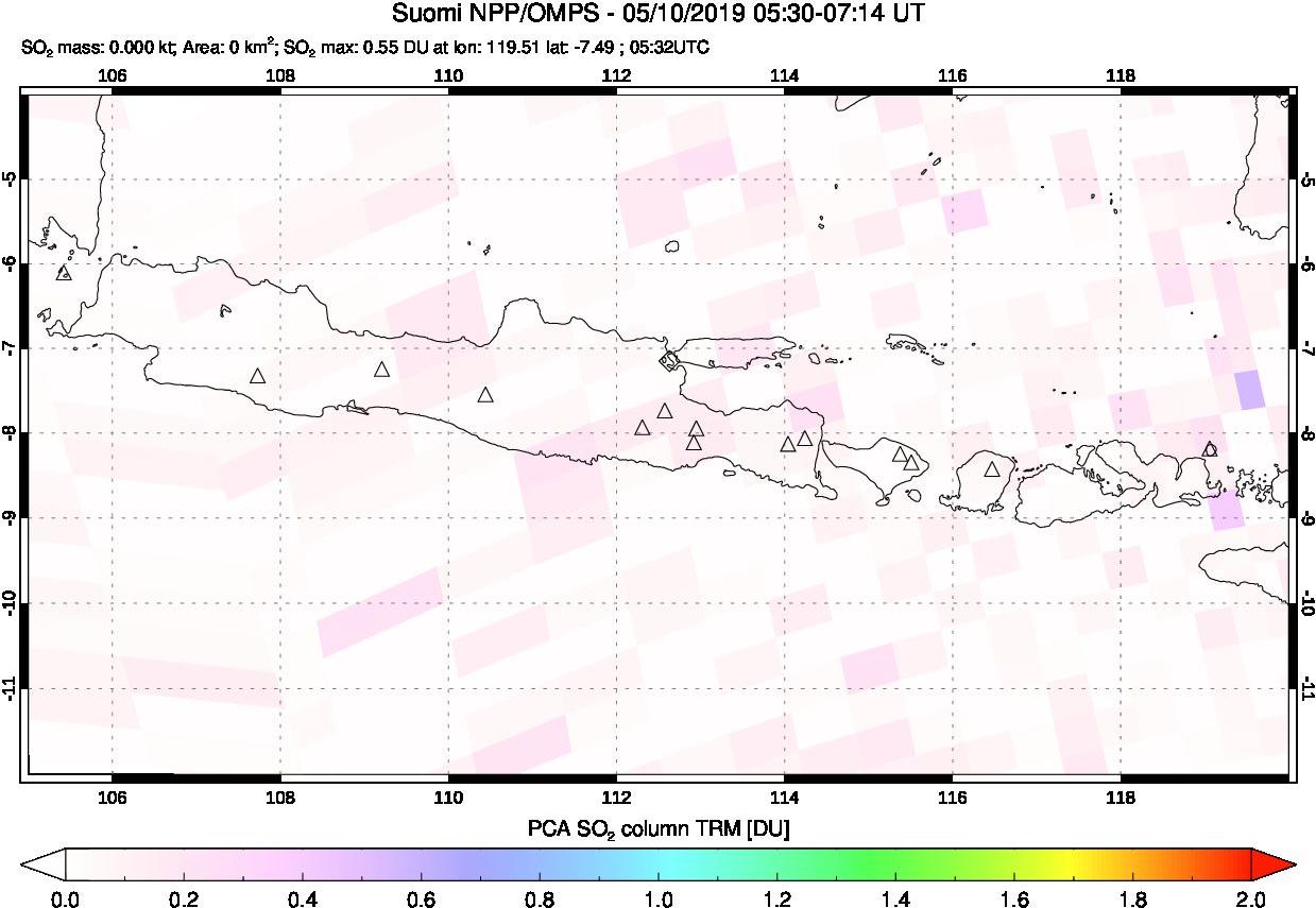 A sulfur dioxide image over Java, Indonesia on May 10, 2019.