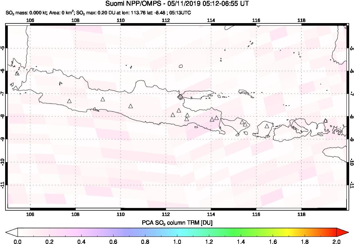 A sulfur dioxide image over Java, Indonesia on May 11, 2019.