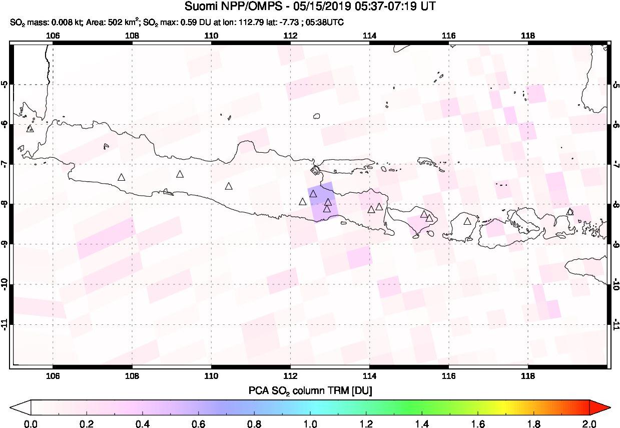 A sulfur dioxide image over Java, Indonesia on May 15, 2019.