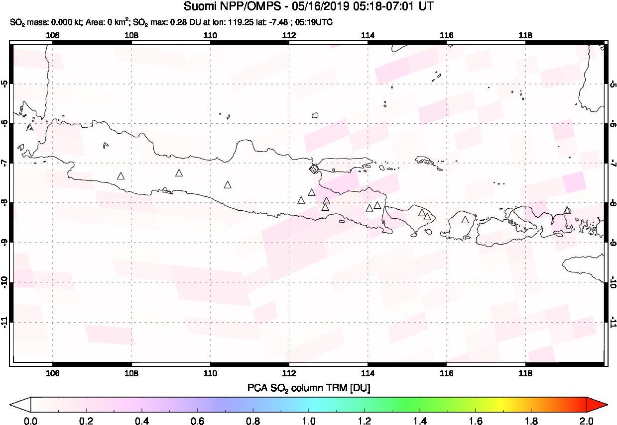 A sulfur dioxide image over Java, Indonesia on May 16, 2019.