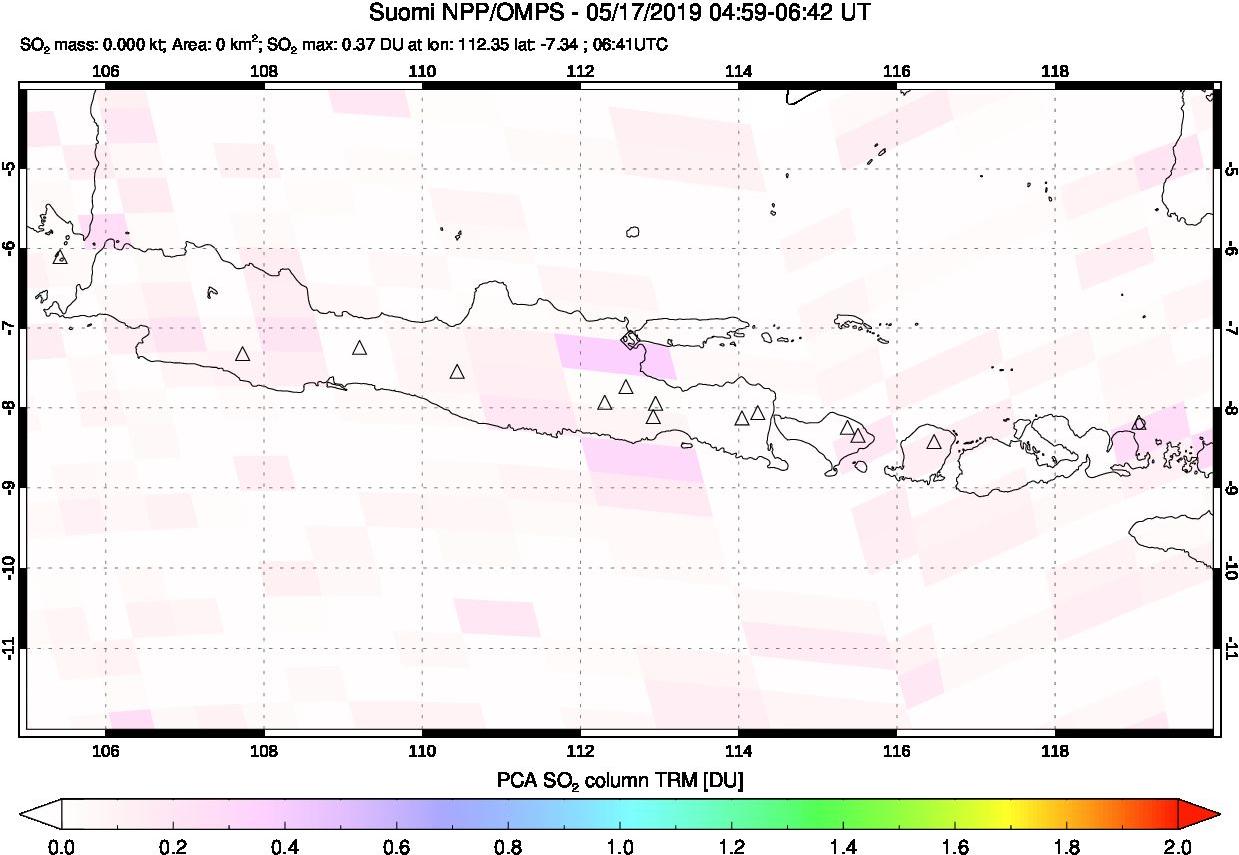 A sulfur dioxide image over Java, Indonesia on May 17, 2019.