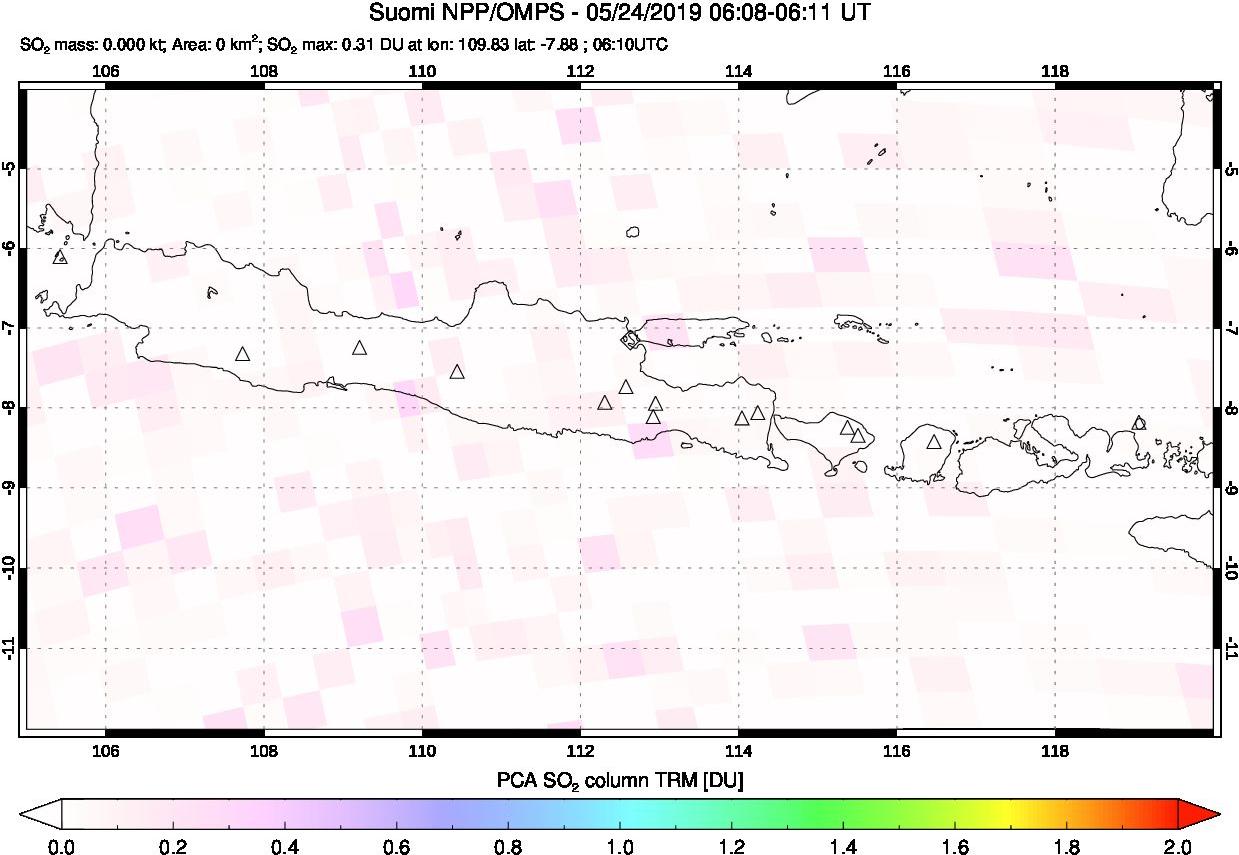 A sulfur dioxide image over Java, Indonesia on May 24, 2019.