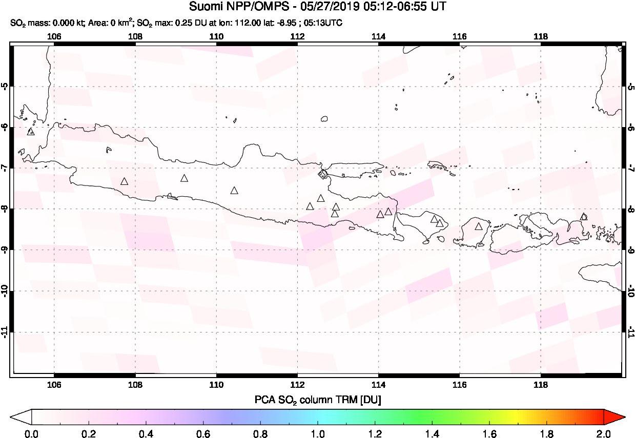 A sulfur dioxide image over Java, Indonesia on May 27, 2019.