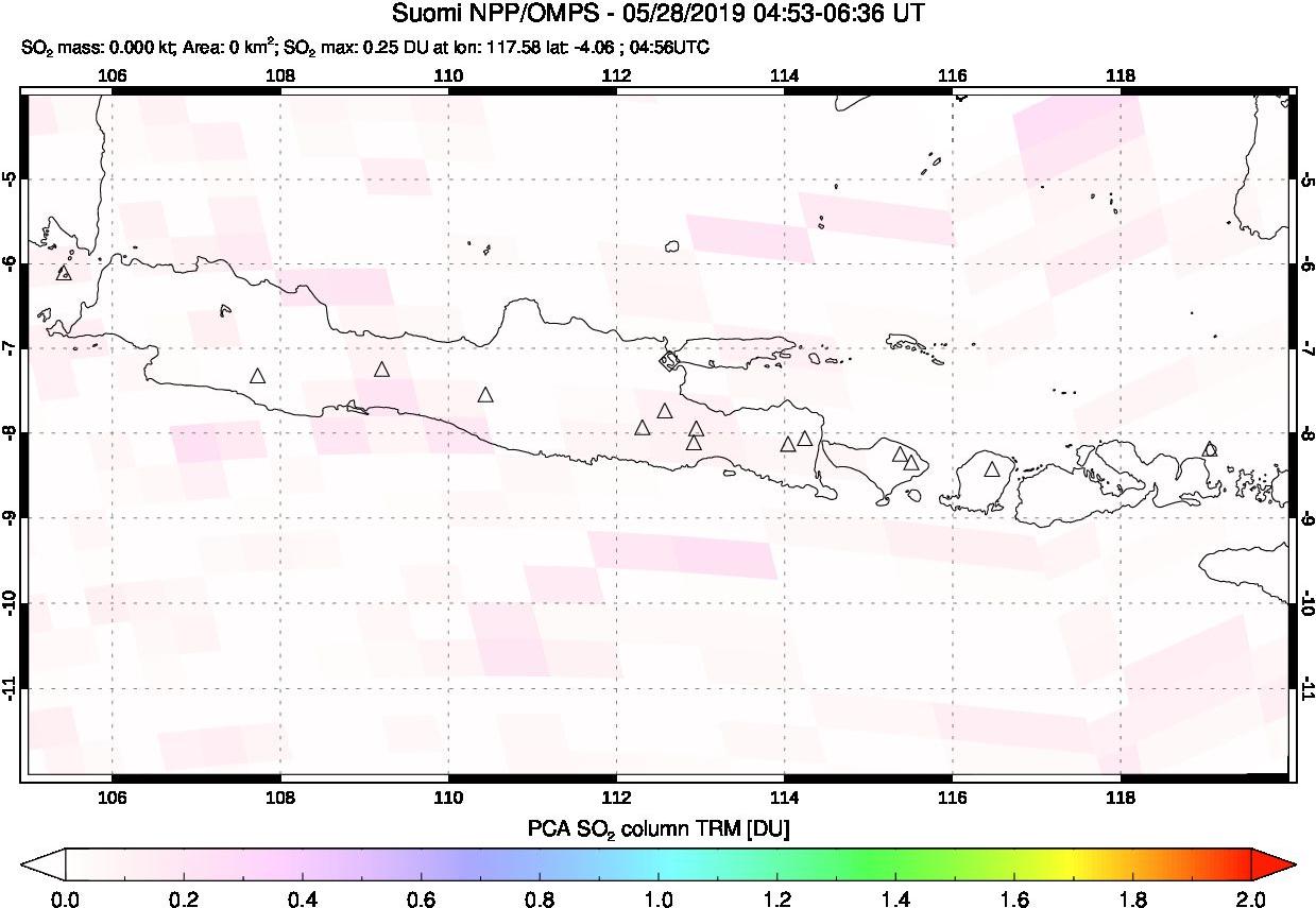 A sulfur dioxide image over Java, Indonesia on May 28, 2019.