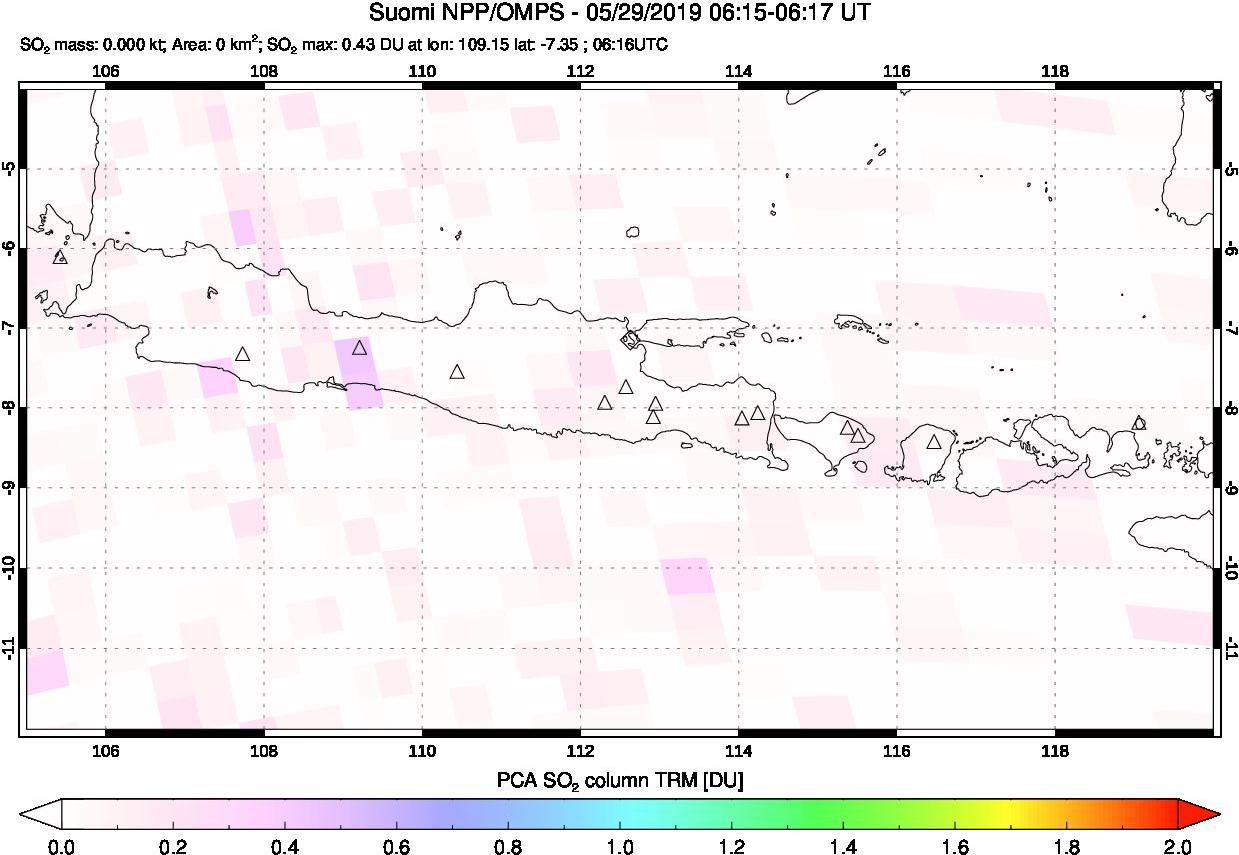 A sulfur dioxide image over Java, Indonesia on May 29, 2019.