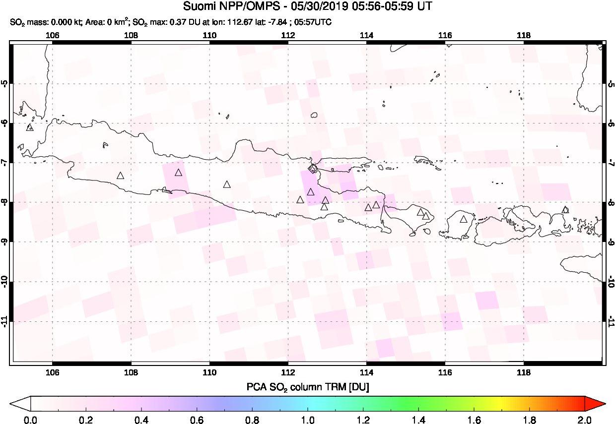 A sulfur dioxide image over Java, Indonesia on May 30, 2019.
