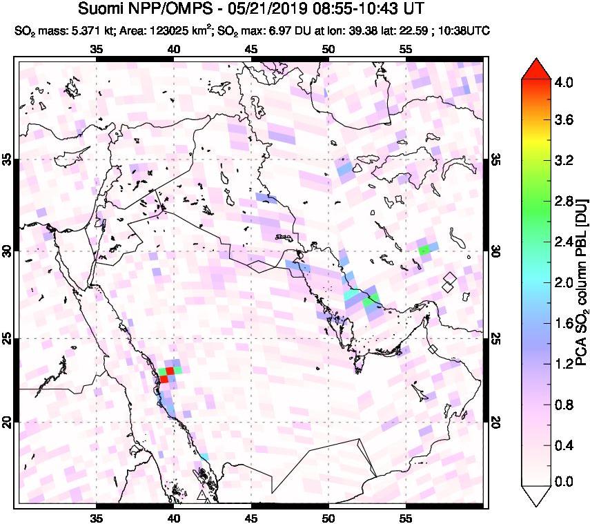 A sulfur dioxide image over Middle East on May 21, 2019.