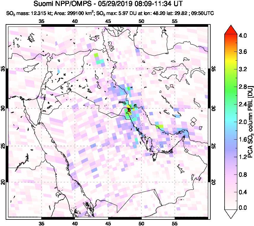 A sulfur dioxide image over Middle East on May 29, 2019.