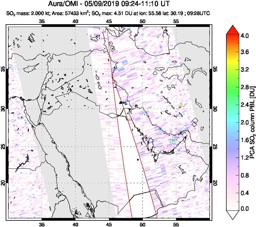A sulfur dioxide image over Middle East on May 09, 2019.