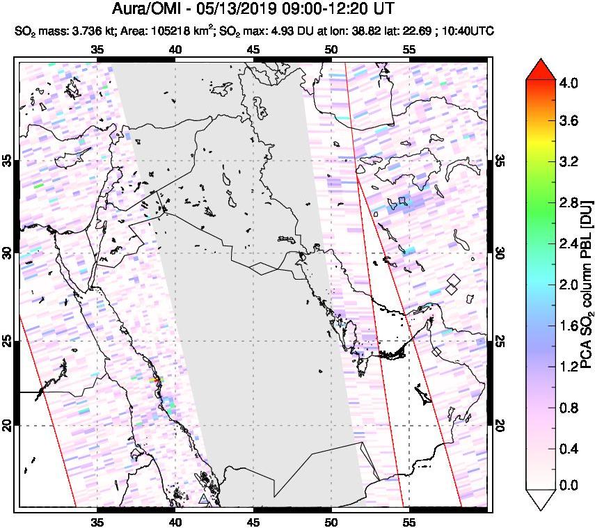 A sulfur dioxide image over Middle East on May 13, 2019.