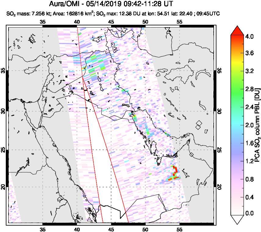 A sulfur dioxide image over Middle East on May 14, 2019.