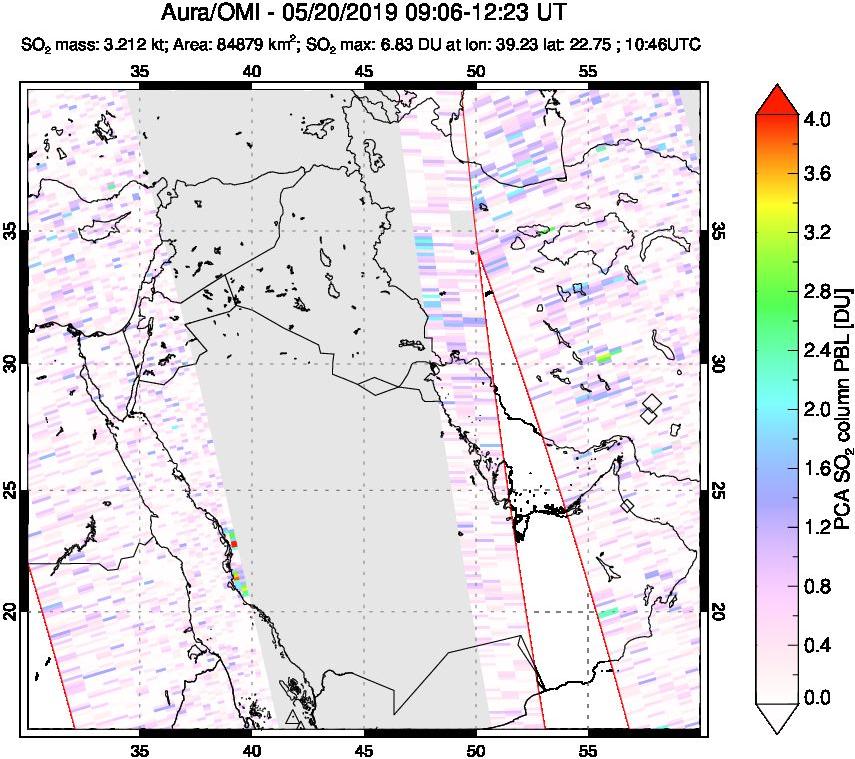A sulfur dioxide image over Middle East on May 20, 2019.