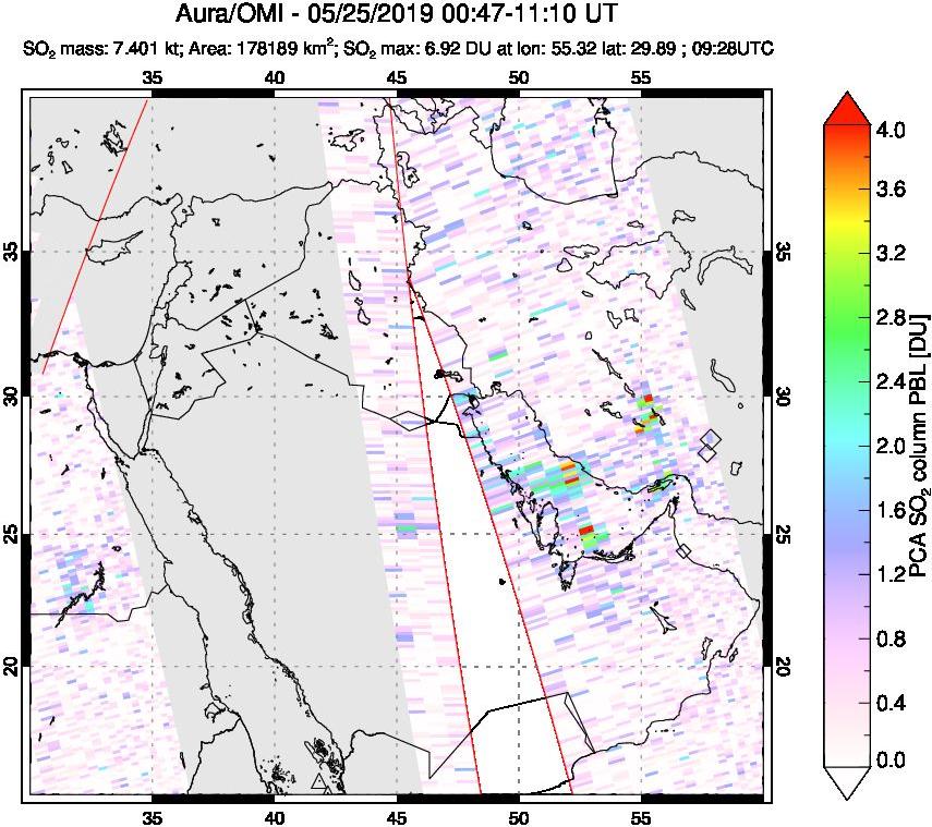 A sulfur dioxide image over Middle East on May 25, 2019.