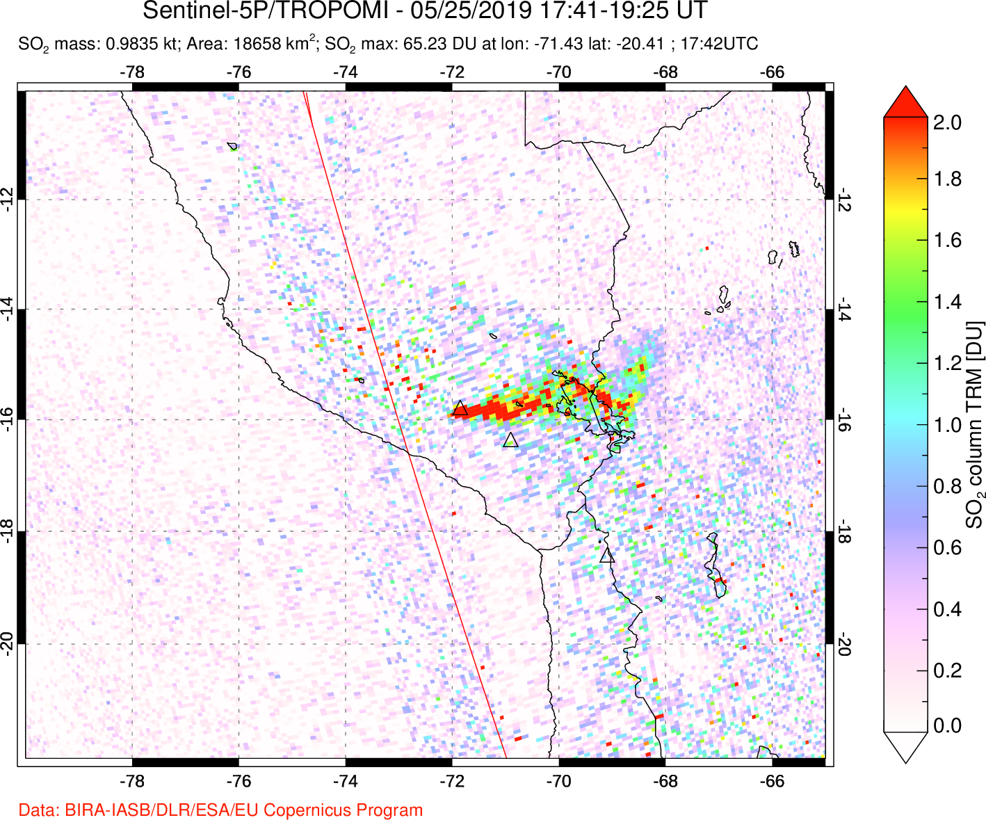 A sulfur dioxide image over Peru on May 25, 2019.