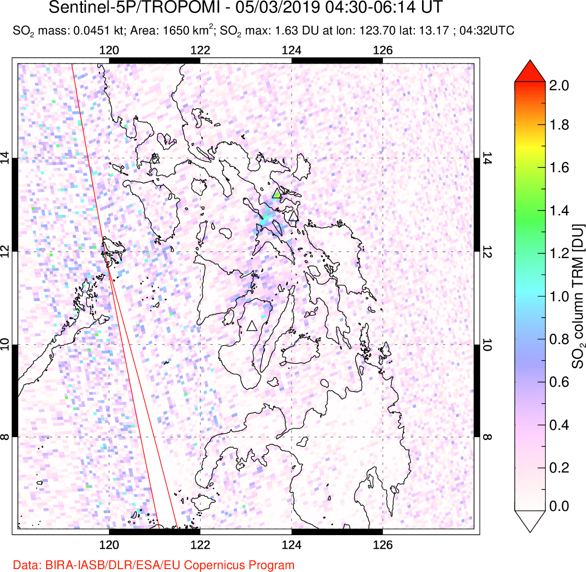 A sulfur dioxide image over Philippines on May 03, 2019.