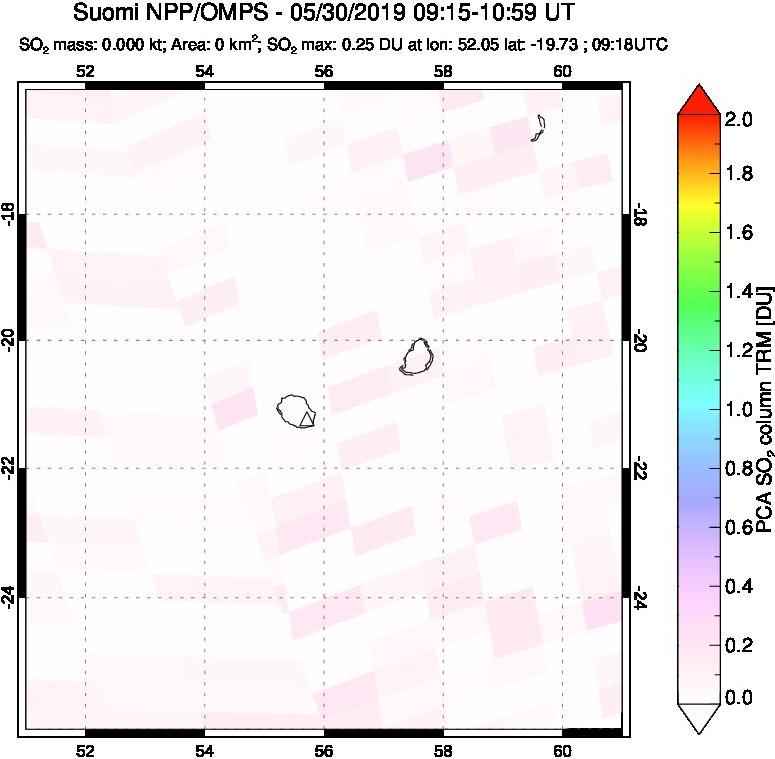 A sulfur dioxide image over Reunion Island, Indian Ocean on May 30, 2019.