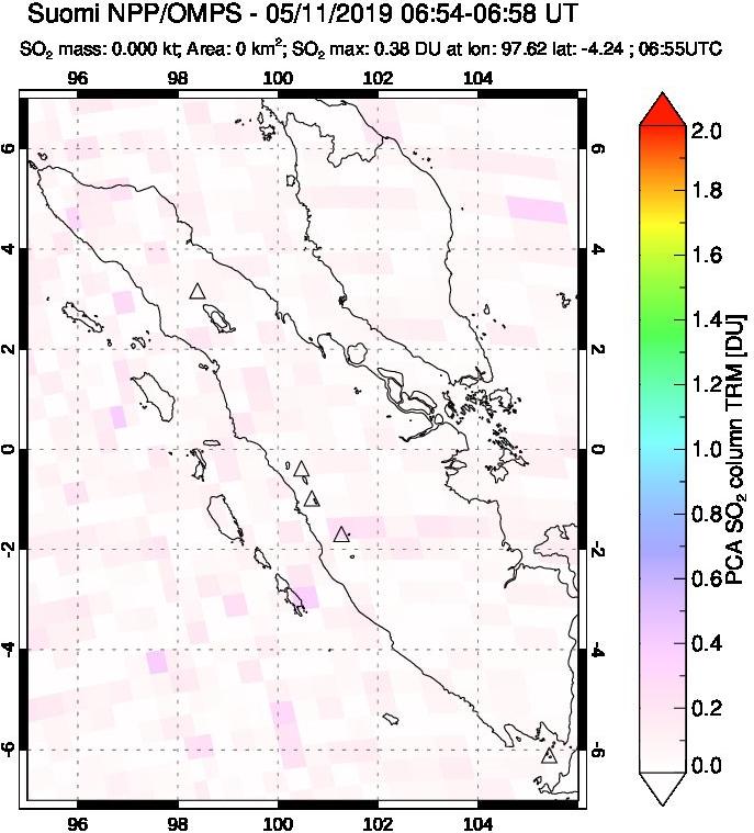 A sulfur dioxide image over Sumatra, Indonesia on May 11, 2019.