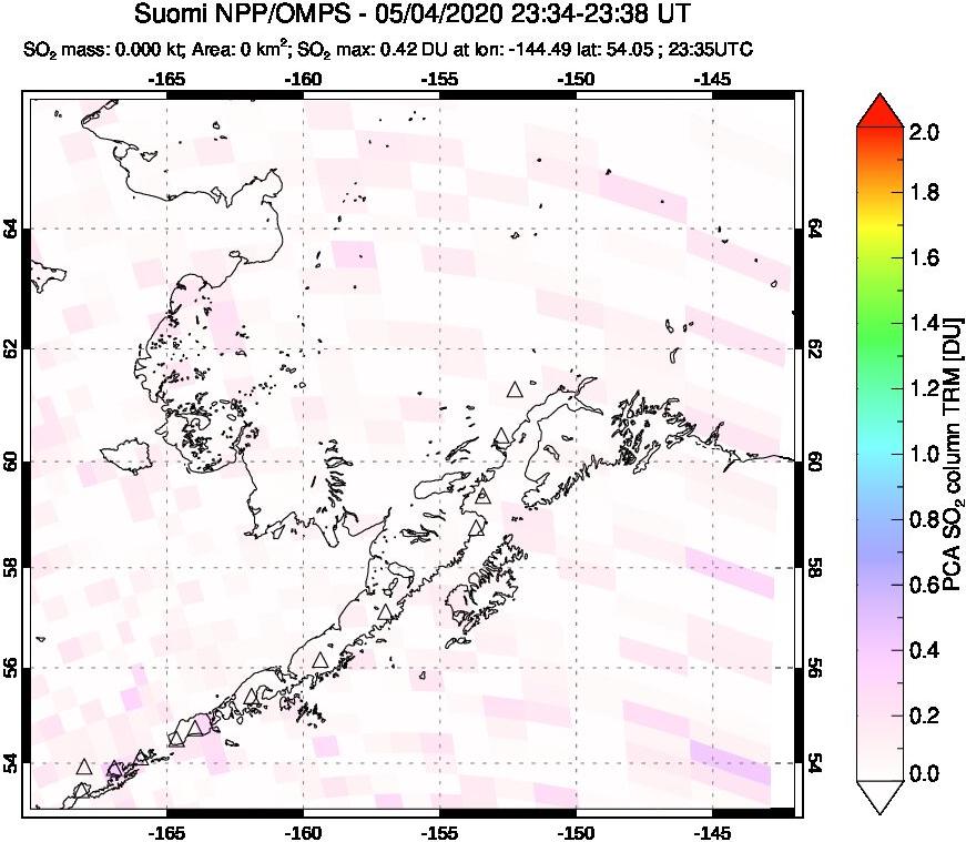 A sulfur dioxide image over Alaska, USA on May 04, 2020.