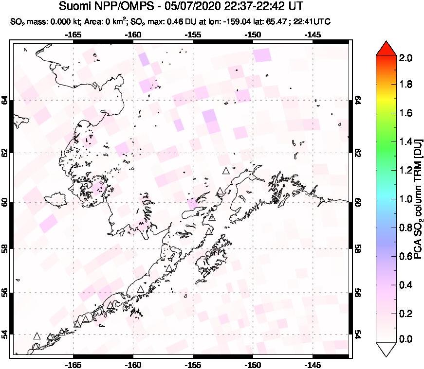 A sulfur dioxide image over Alaska, USA on May 07, 2020.