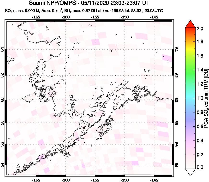 A sulfur dioxide image over Alaska, USA on May 11, 2020.