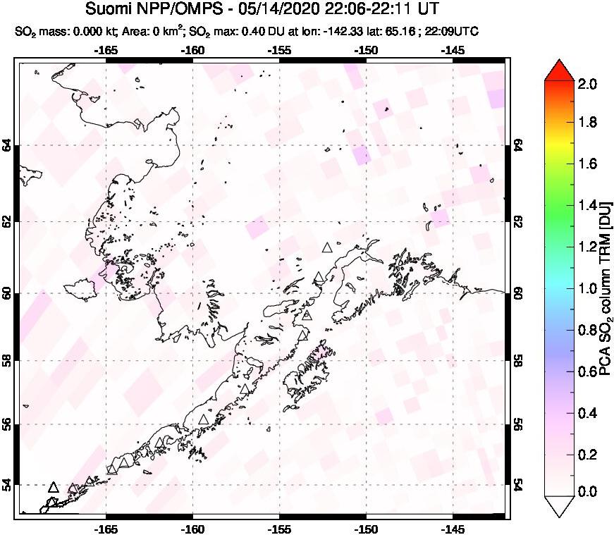 A sulfur dioxide image over Alaska, USA on May 14, 2020.