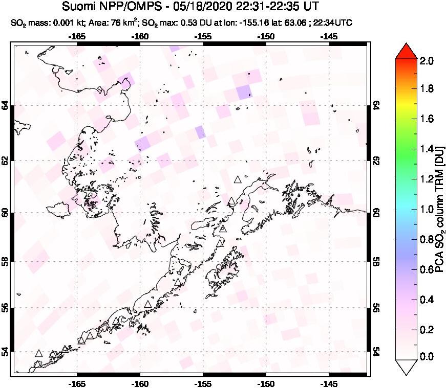 A sulfur dioxide image over Alaska, USA on May 18, 2020.