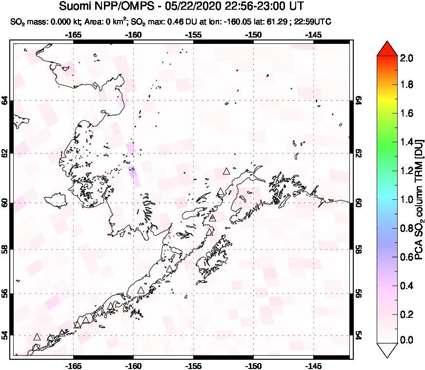 A sulfur dioxide image over Alaska, USA on May 22, 2020.