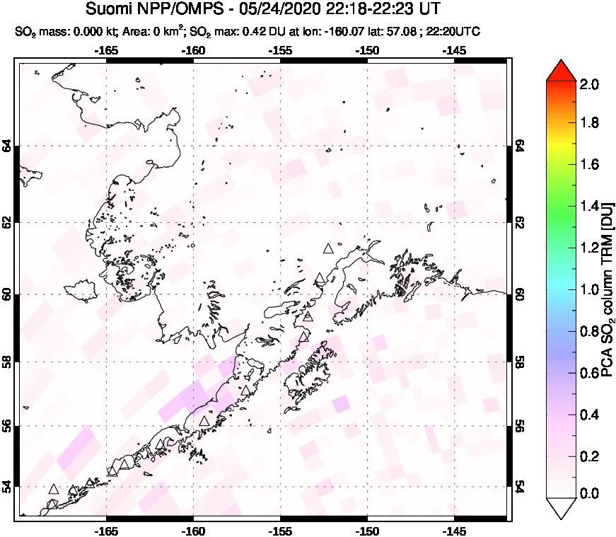 A sulfur dioxide image over Alaska, USA on May 24, 2020.