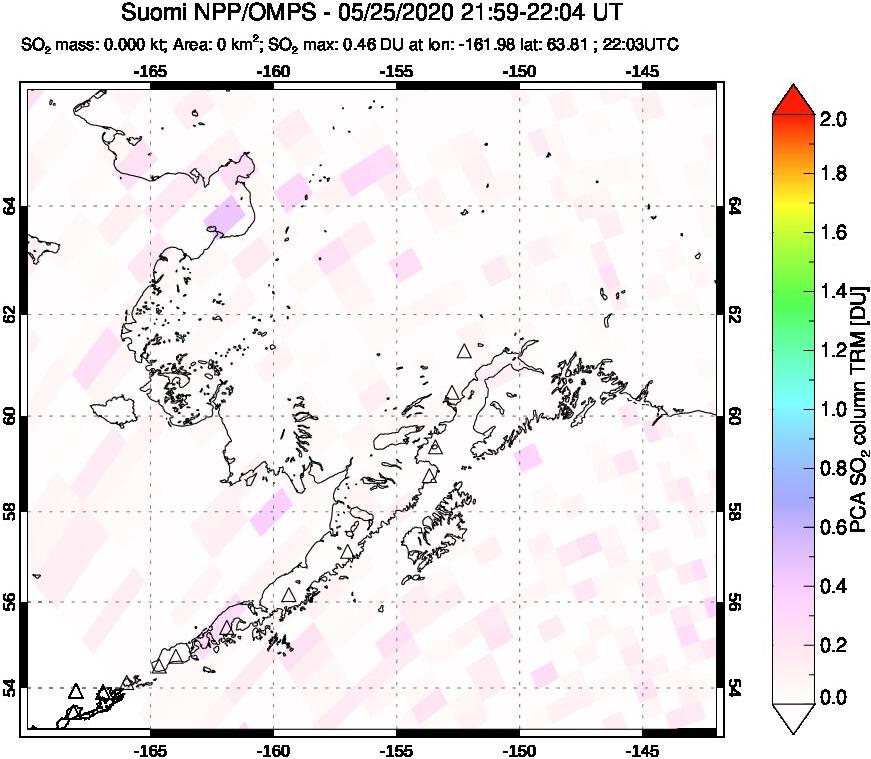 A sulfur dioxide image over Alaska, USA on May 25, 2020.