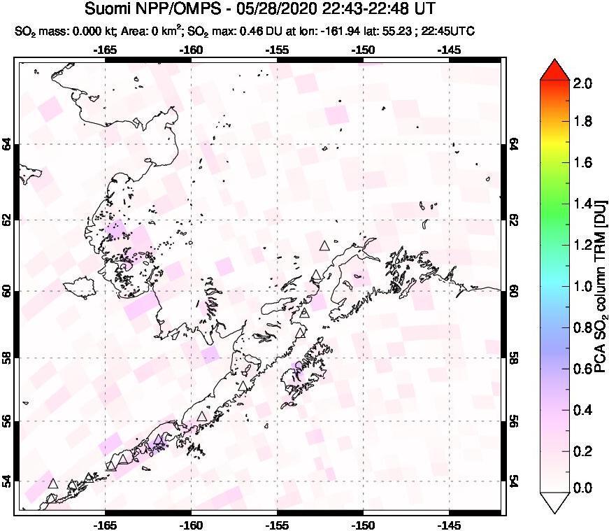 A sulfur dioxide image over Alaska, USA on May 28, 2020.