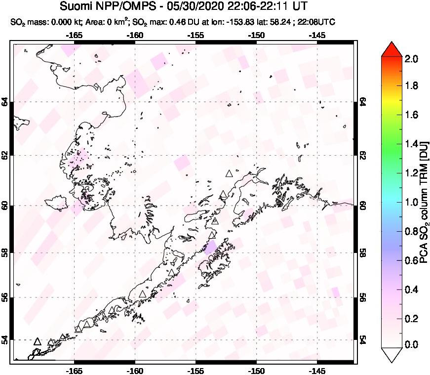 A sulfur dioxide image over Alaska, USA on May 30, 2020.