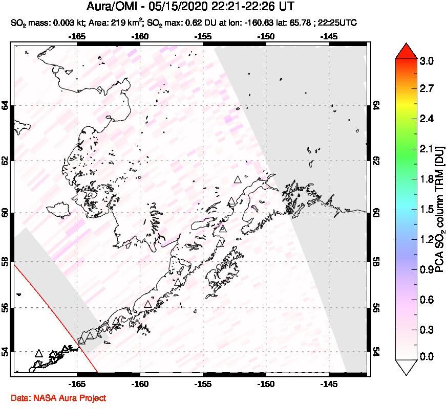 A sulfur dioxide image over Alaska, USA on May 15, 2020.