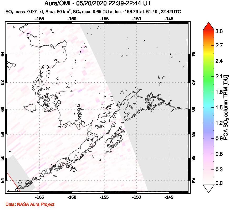 A sulfur dioxide image over Alaska, USA on May 20, 2020.