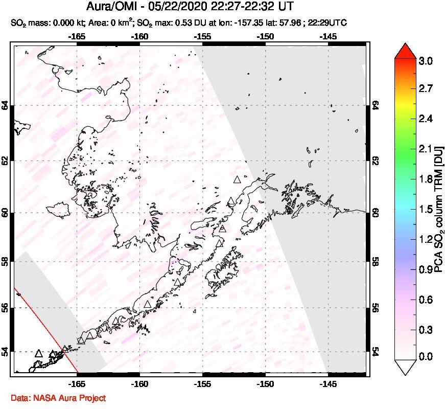 A sulfur dioxide image over Alaska, USA on May 22, 2020.
