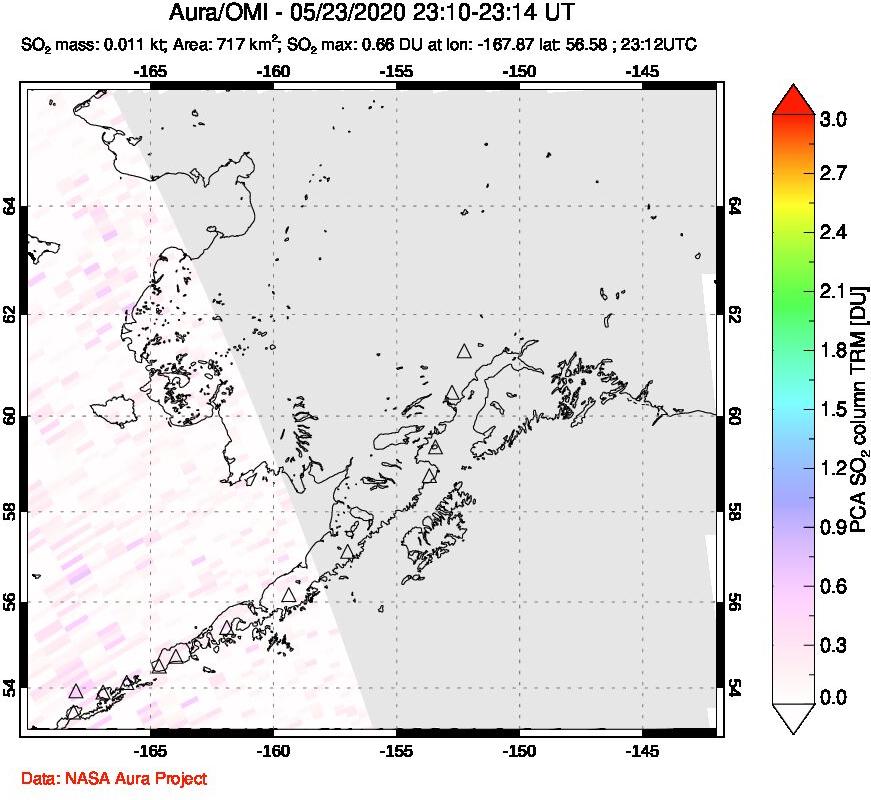 A sulfur dioxide image over Alaska, USA on May 23, 2020.