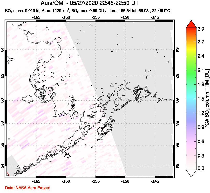 A sulfur dioxide image over Alaska, USA on May 27, 2020.