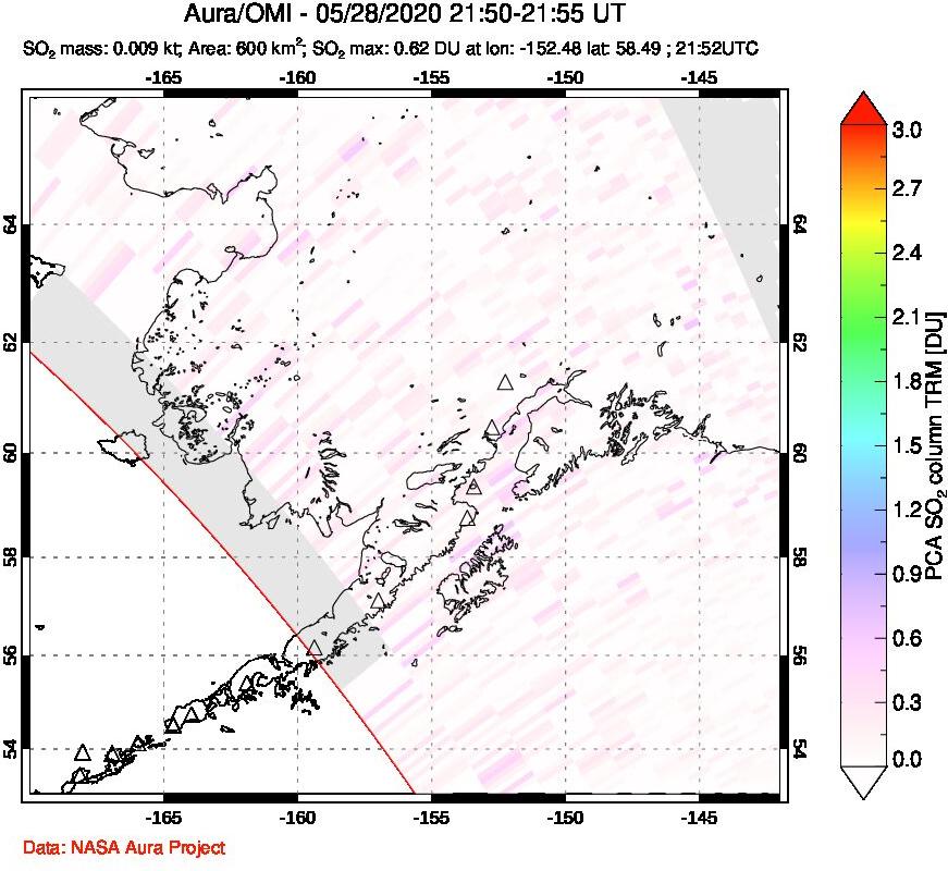 A sulfur dioxide image over Alaska, USA on May 28, 2020.