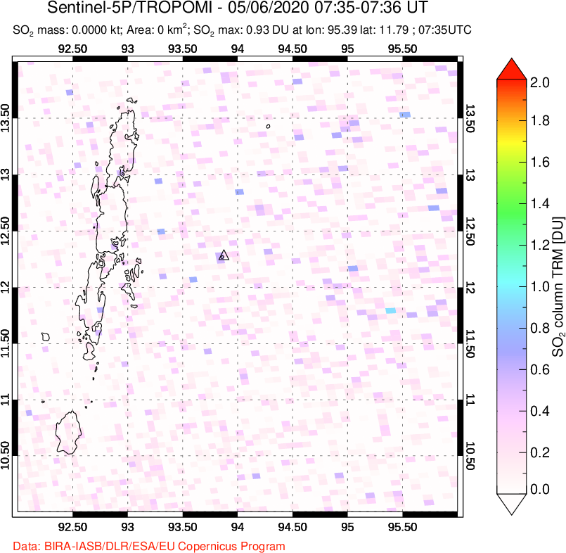 A sulfur dioxide image over Andaman Islands, Indian Ocean on May 06, 2020.