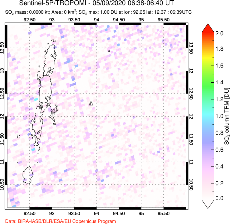 A sulfur dioxide image over Andaman Islands, Indian Ocean on May 09, 2020.