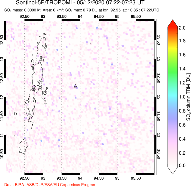 A sulfur dioxide image over Andaman Islands, Indian Ocean on May 12, 2020.