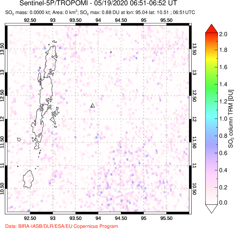 A sulfur dioxide image over Andaman Islands, Indian Ocean on May 19, 2020.