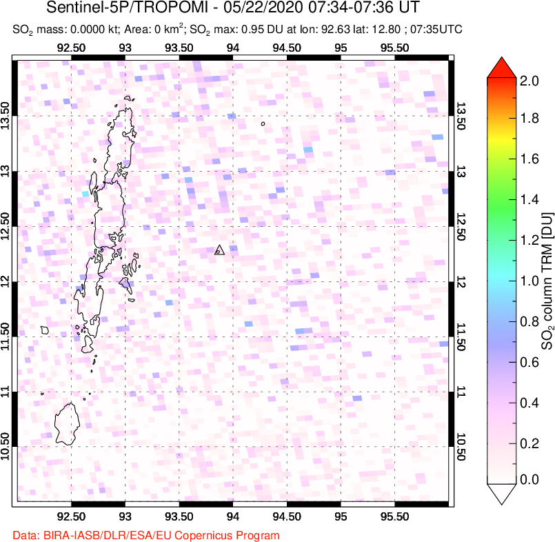 A sulfur dioxide image over Andaman Islands, Indian Ocean on May 22, 2020.