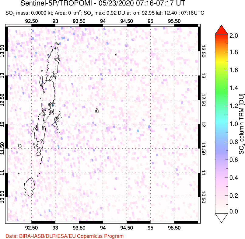 A sulfur dioxide image over Andaman Islands, Indian Ocean on May 23, 2020.