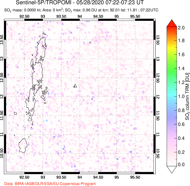 A sulfur dioxide image over Andaman Islands, Indian Ocean on May 28, 2020.