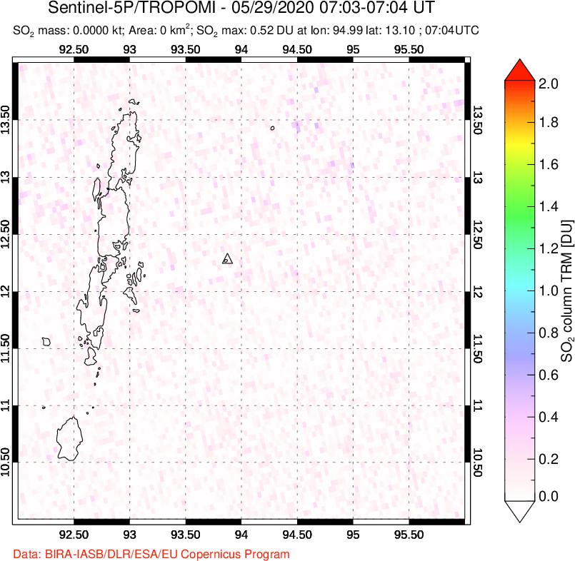 A sulfur dioxide image over Andaman Islands, Indian Ocean on May 29, 2020.