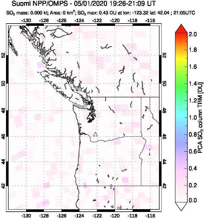 A sulfur dioxide image over Cascade Range, USA on May 01, 2020.